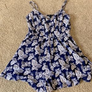 Blue and white floral romper